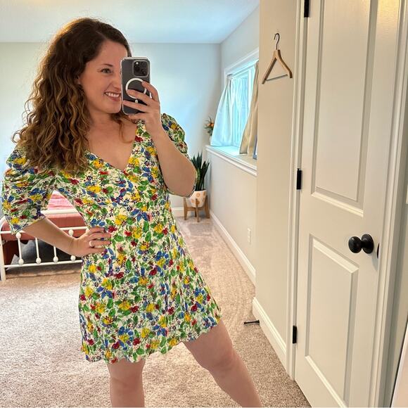 Saloni Floral Lemon Mini Dress 8 - Picture 2 of 16